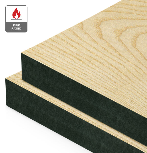 European Ash Veneer Crown Cut on Fire Rated Black MDF