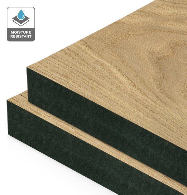 European Oak Veneer Crown Cut on Black Moisture Resistant MDF