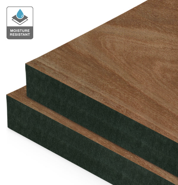 Ironbark Veneer Crown Cut on Black Moisture Resistant MDF