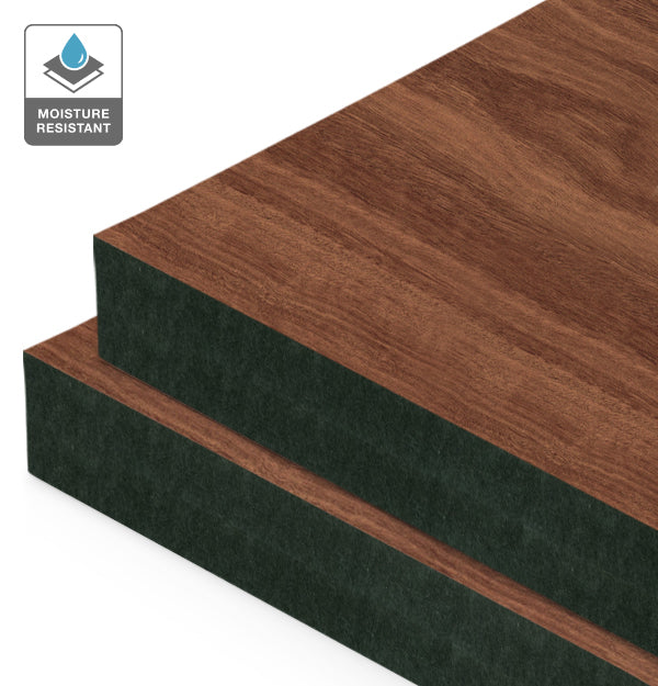 Jarrah Veneer Crown Cut on Black Moisture Resistant MDF