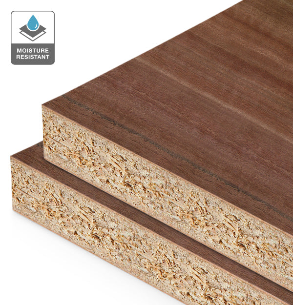 Red Gum Veneer Quarter Cut on HMR Moisture Resistant Particleboard