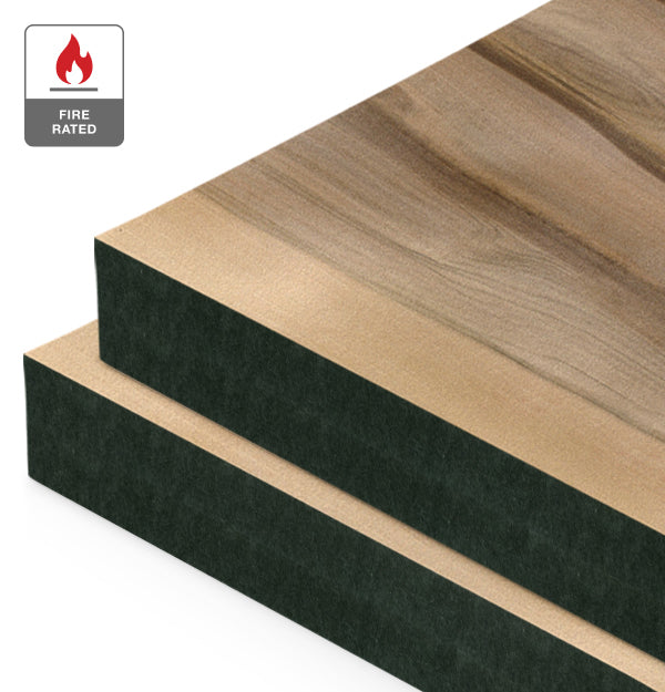 Red Heart Eucalyptus Veneer Natural Grade on Fire Rated Black MDF