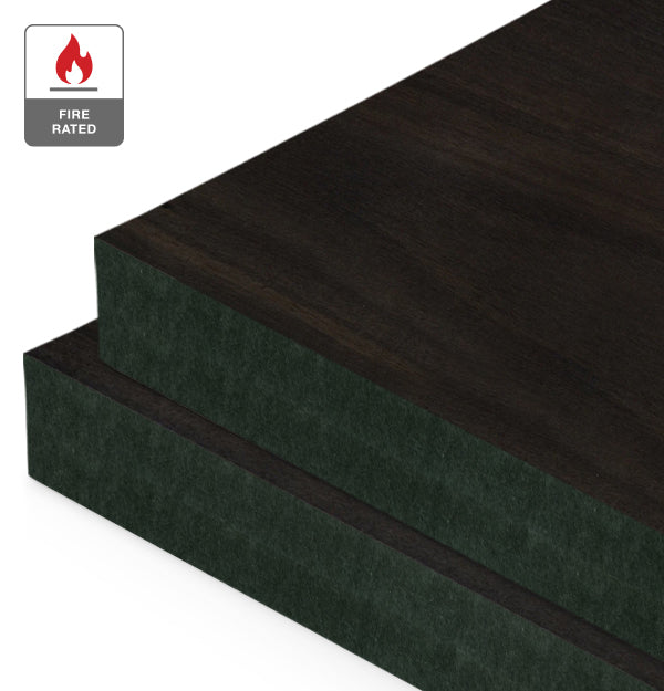 Smoked Eucalyptus Veneer Crown Cut on Fire Rated Black MDF