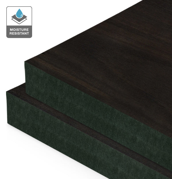 Smoked Eucalyptus Veneer Crown Cut on Black Moisture Resistant MDF