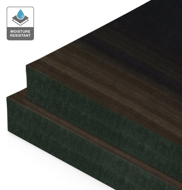 Smoked Eucalyptus Veneer Quarter Cut on Black Moisture Resistant MDF