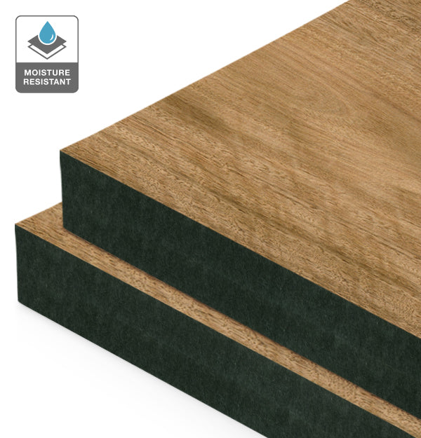 Spotted Gum Veneer Crown Cut on Black Moisture Resistant MDF