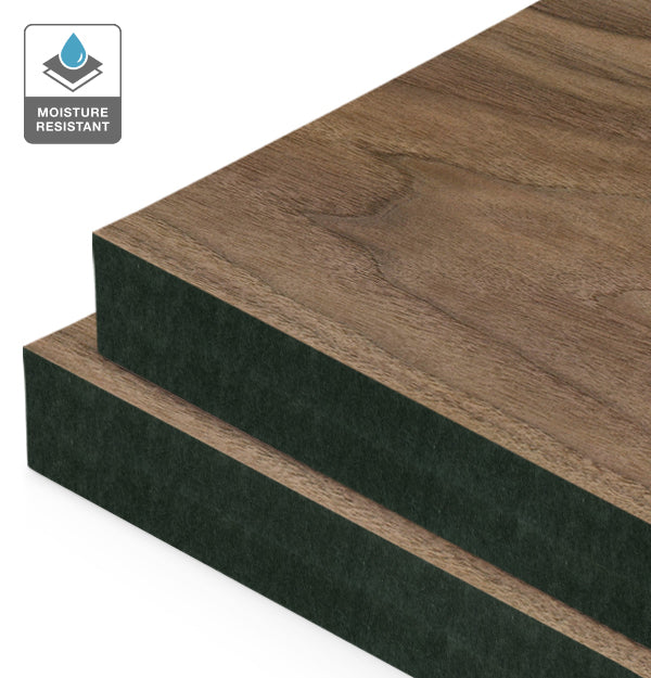 American Walnut Veneer Crown Cut on Black Moisture Resistant MDF