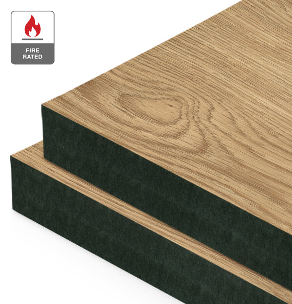 American Oak Veneer Wire Brushed Crown Cut on Fire Rated Black MDF