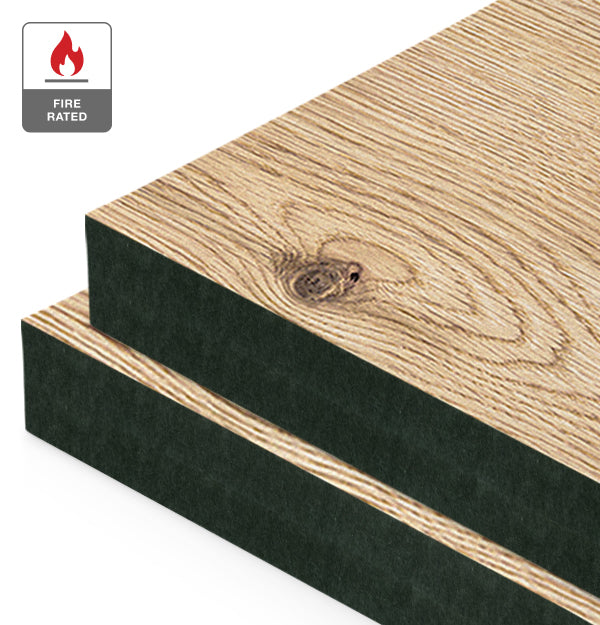 Rustic Oak Veneer Natural Grade on Fire Rated Black MDF