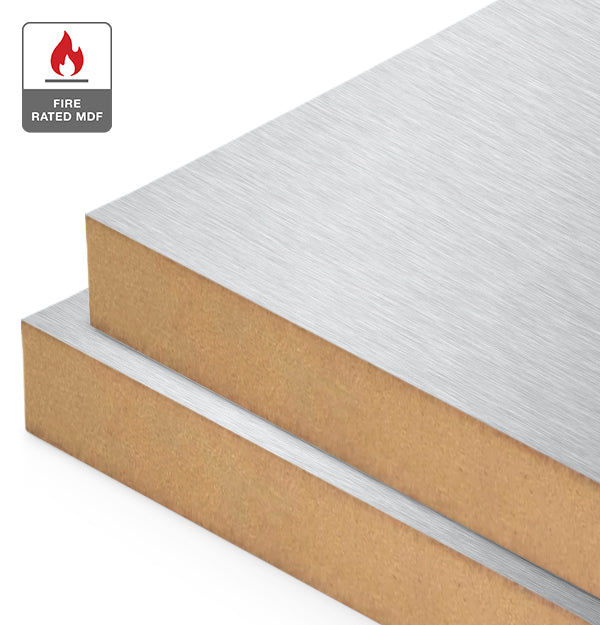 Brushed Aluminium Laminate on Fire Rated MDF