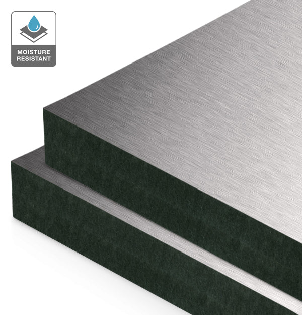 Stainless Steel Laminate on Black Moisture Resistant MDF