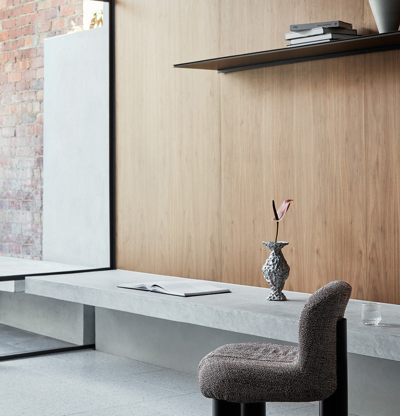 American Walnut Veneer Crown Cut on Black Moisture Resistant MDF